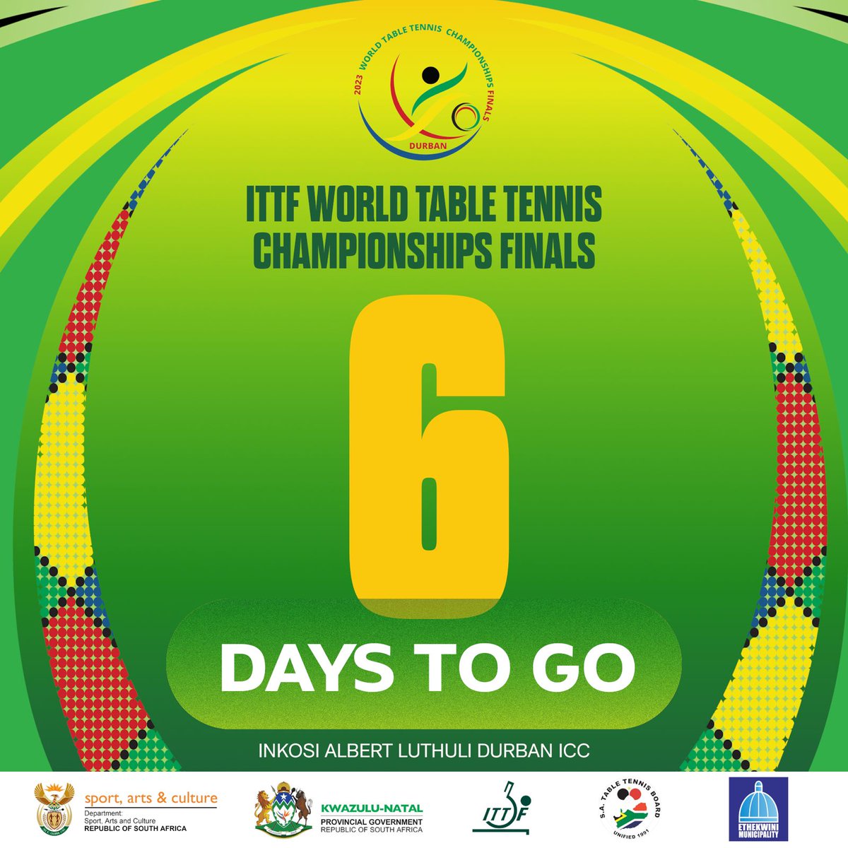 6️⃣𝗗𝗔𝗬𝗦  • • • 🏓 𝟮𝟬𝟮𝟯 𝗜𝗧𝗧𝗙 𝗪𝗢𝗥𝗟𝗗 𝗧𝗔𝗕𝗟𝗘 𝗧𝗘𝗡𝗡𝗜𝗦 𝗖𝗛𝗔𝗠𝗣𝗜𝗢𝗡𝗦𝗛𝗜𝗣𝗦 𝗙𝗜𝗡𝗔𝗟𝗦  🗓️ 𝟮𝟬-𝟮𝟴 𝗠𝗔𝗬 𝟮𝟬𝟮𝟯 📍 @durbanicc  🎫 @ticketproza   #ActiveandwinningKZN #2023tabletennisKZN