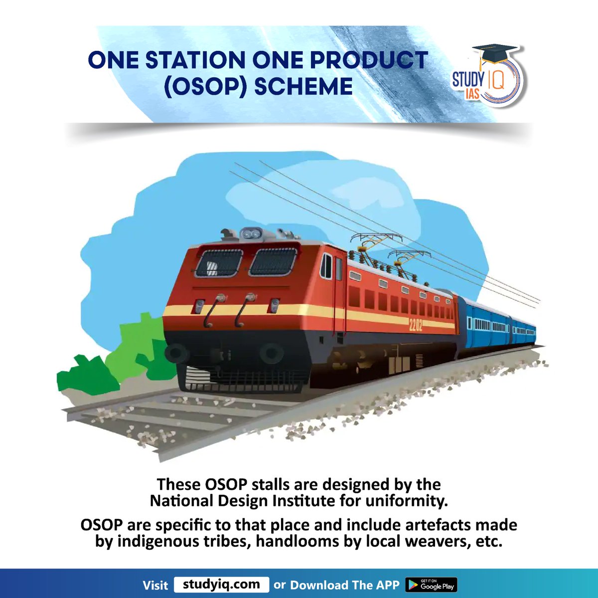 One Station One Product (OSOP) Scheme

#onestationoneproductscheme #osop #ministryofrailways #indianrailways #vocalforlocal #incomeopportunities #osopscheme #railwaystations #localproducts #nationaldesigninstitute #indigenoustribes #localweavers #upsc #cse #ips #ias