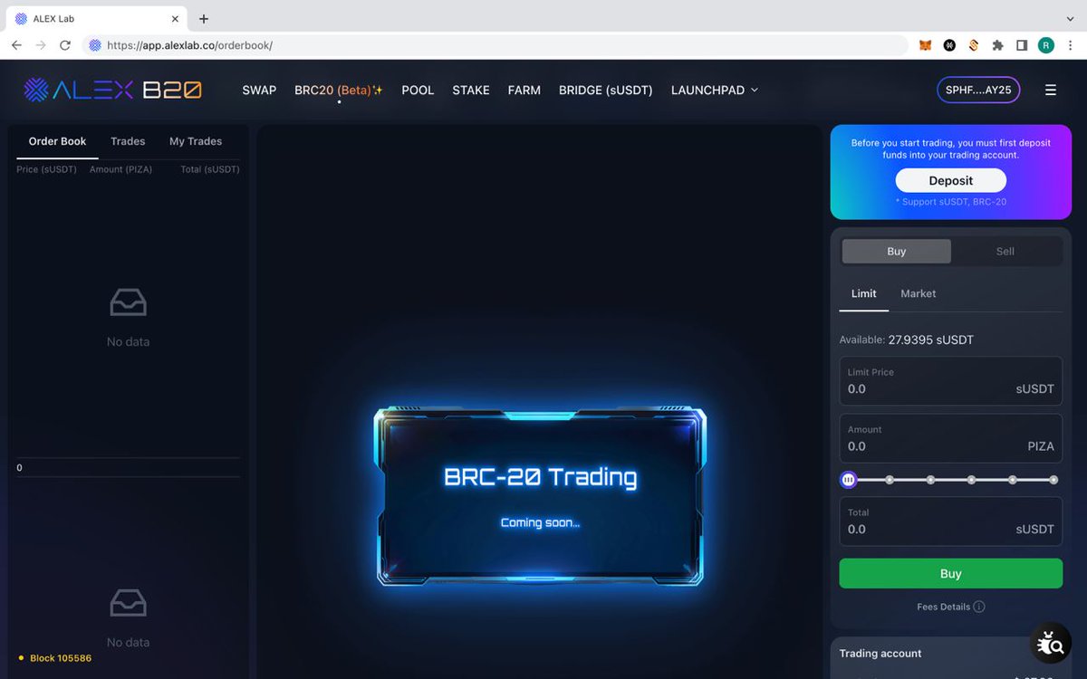 ALEXLabBTC's tweet photo. 🚀 We're delighted to share that both the #ALEXbridge and #B20ByALEX are now live on https://t.co/UOFoaXJ1QB !
You now can use the Bridge to deposit your sUSDT onto the Orderbook effortlessly. Don't miss this opportunity to experience the world's first orderbook DEX for BRC20 tokens on Bitcoin. Start trading, and enjoy a seamless and secure DeFi experience with ALEX! 🌉💰