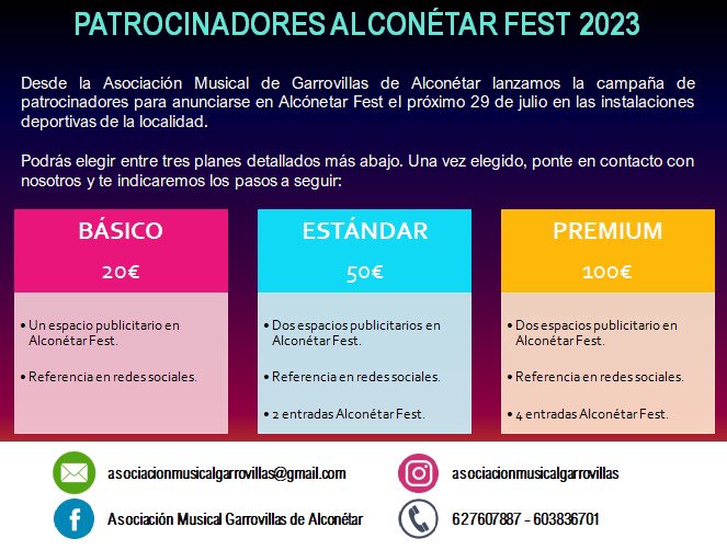 Patrocinadores 2023!!!

#alconetarfest
#Garrovillasdealconetar
#caceres
#Festival
#Musica