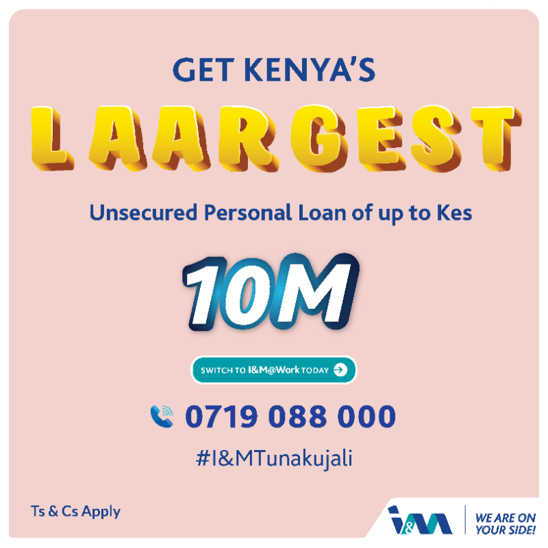 imbankke's tweet photo. Exciting news! Introducing Kenya’s largest Unsecured Personal Loan up to Kes 10 million. Our commitment to supporting our customers’ life goals is stronger than ever.

Switch to I&amp;M@Work today and make your dreams a reality!
#IMTunakujali