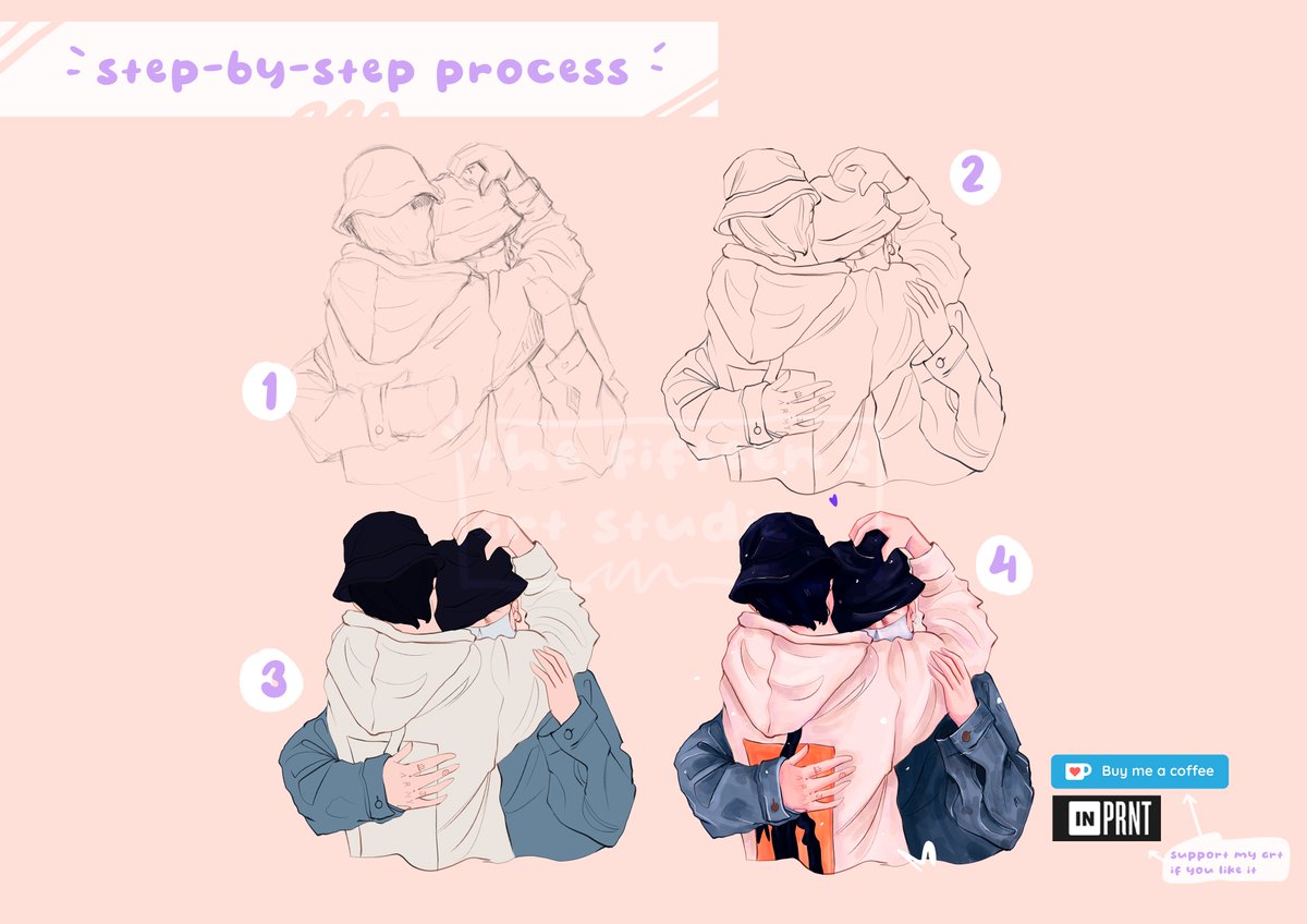 mujeeberryemote's tweet image. step-by-step process + FREE phone wallpaper. ⬇️

#jikookfanart #stepbystepprocess #artistsontwitter