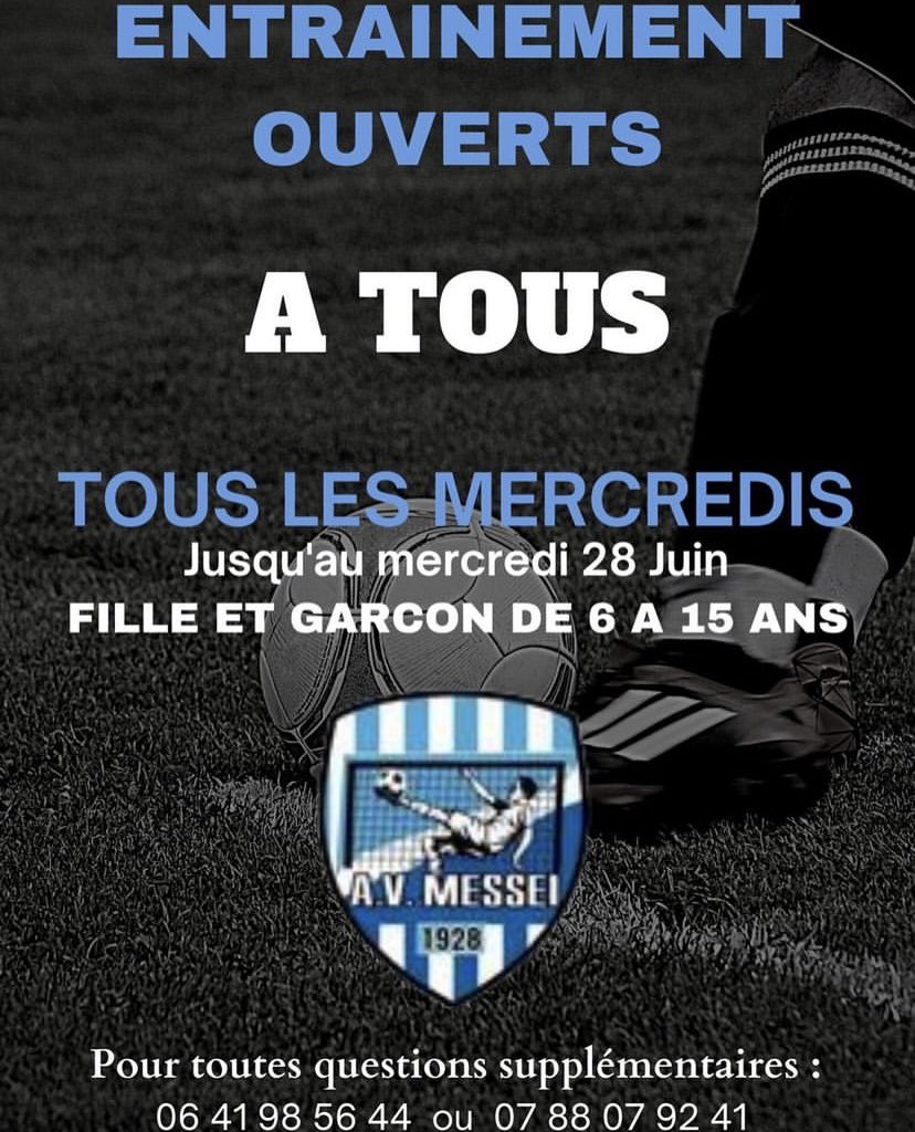 ✅ ENTRAÎNEMENT OUVERT À TOUS ✅

Tous les mercredis à partir de 14h30, nos entraînements sont accessibles à tous pour toutes les catégories ! 🤗

Filles et Garçons de 6 à 15 ans sont la bienvenue ! 😇

Venez nombreux ! 😁