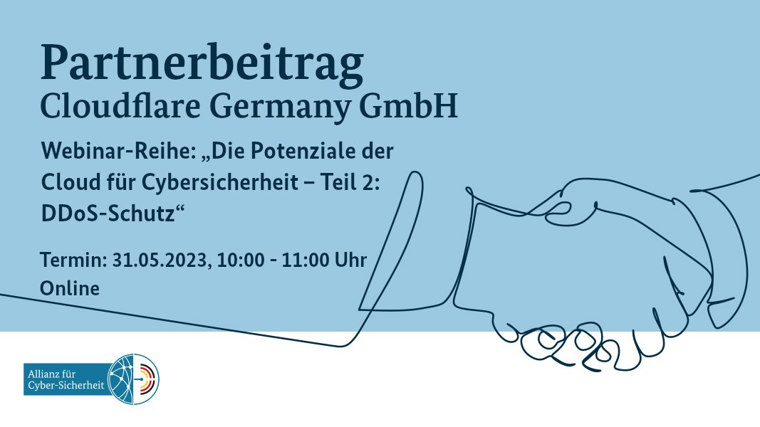 CyberAllianz's tweet photo. In exklusiven Webinaren für Teilnehmende der #CyberAllianz erklären Expertinnen und Experten von @Cloudflare die Potenziale der Cloud ☁ für Cybersicherheit. Teil 2 der Reihe behandelt das Thema #DDoS https://t.co/T3d5coIFL1 #digitalundsicher #DeutschlandDigitalSicherBSI https://t.co/aPa5iXJhfJ