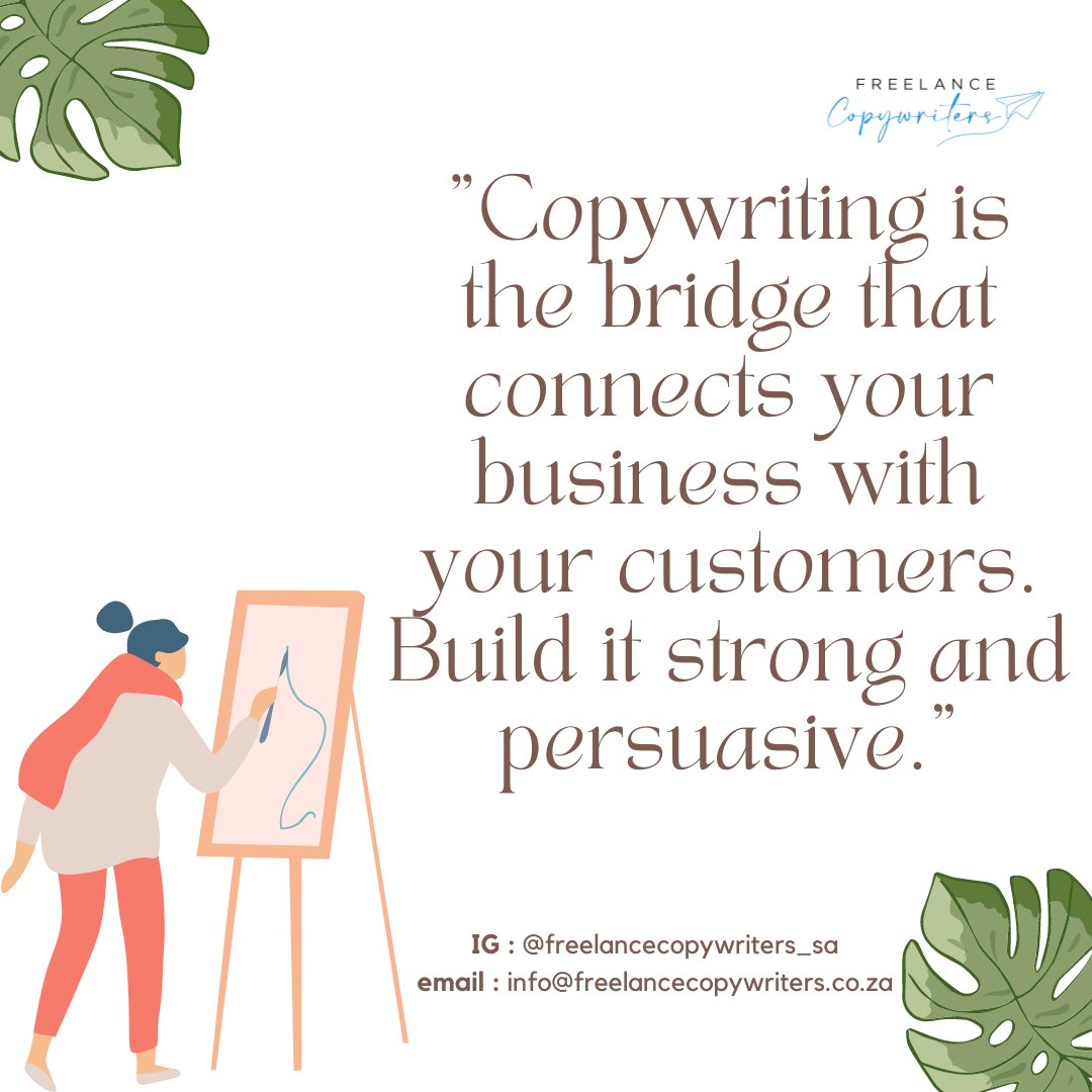copywriters_SA's tweet photo. Hiring freelance copywriters can save you time and resources, as you can leverage their skills and experience without the need for extensive training or onboarding.

Contact us today for all your copywriting services.

#copywriting #copywritingtips #copywritingservices https://t.co/AyWLZo4HrZ