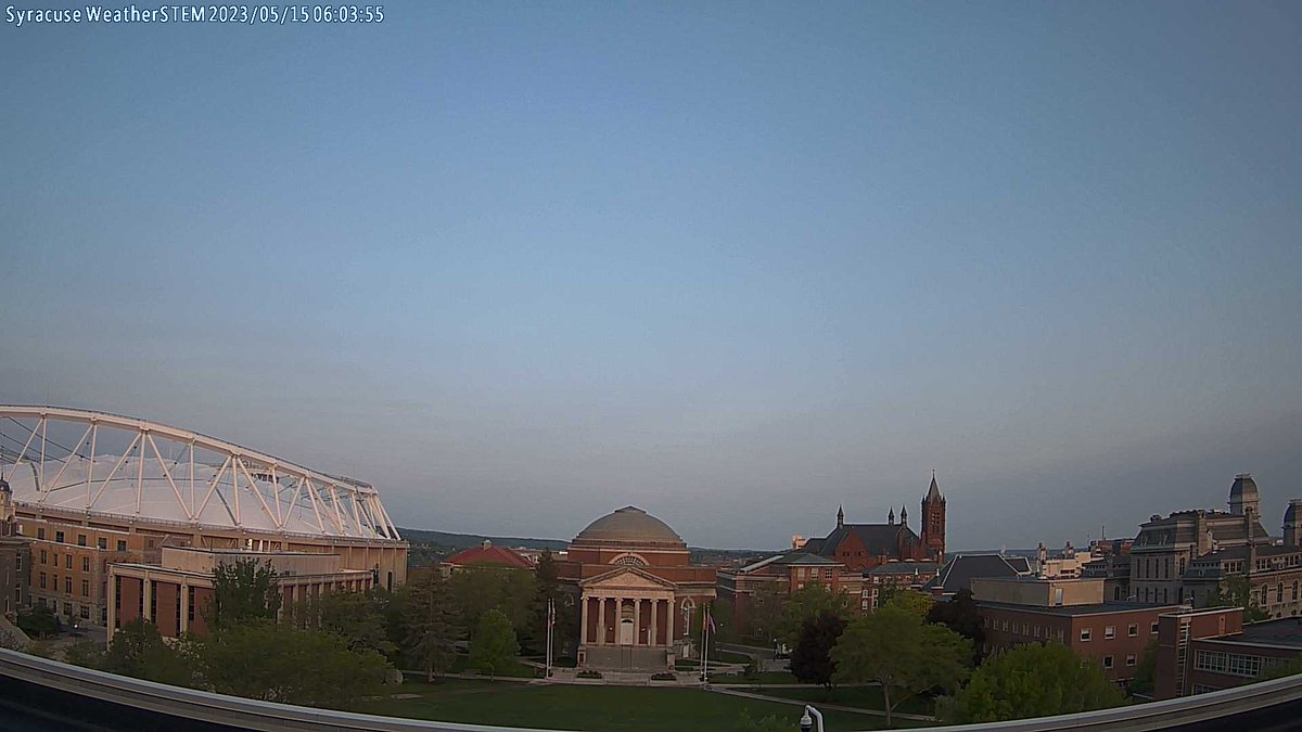 Syracuse University at sunrise and it's 43.7 F.