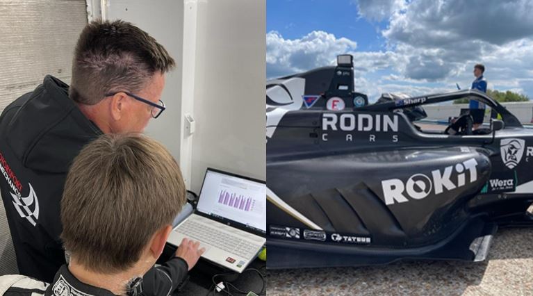 Collecting muscle activity data live on the track with F4 Championship leader Louis Sharp <a href="/RodinCarlin/">Plan9</a>  @realequipe #biomechanics #marginalgains #data #motorsportbiomechanics
