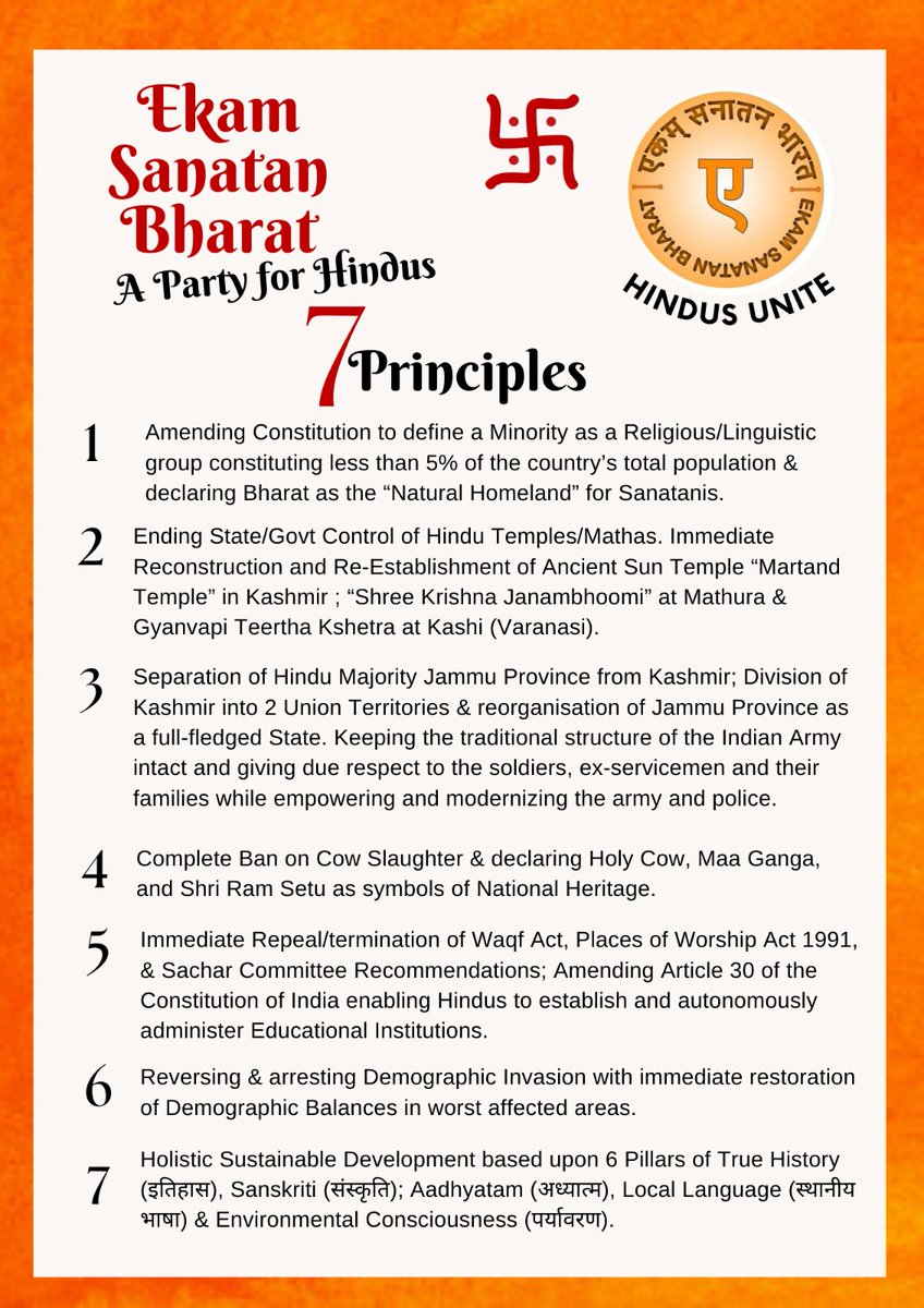 KshatriyaHero's tweet photo. Xtians Have Congress.

Muslims Have BJP.

Now, Sanatani's have a Party. 

Its EkamSanatanBharat. https://t.co/JgKcjsKb1n