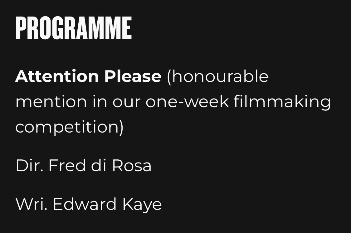 Thanks <a href="/LOCOFilmFest/">LOCO Comedy Film Festival</a> for the Honourable Mention and screening our short (written &amp; starring @EdKaye_23) Was so fun to see it on the big screen before watching an amazing spread of short comedies! Congrats to all talented filmmakers involved 🧡