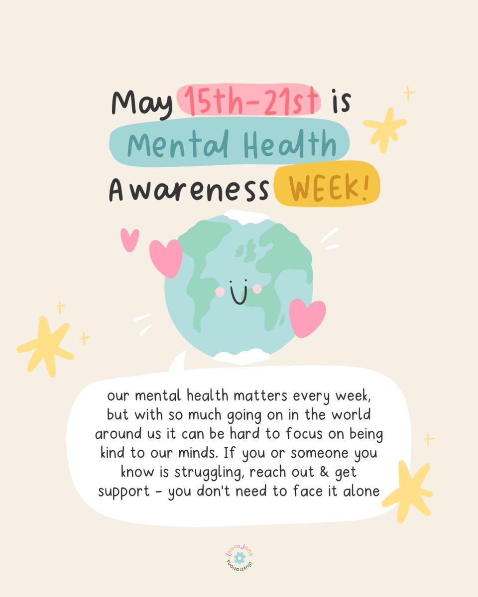 This #MentalHealthAwarenessWeek share this post and spread the word 👇🏾 Your mental health matters, regardless of the week. And you don’t have to face it alone. Special shout out to Laura Jane illustrations for this gorgeous artwork💙