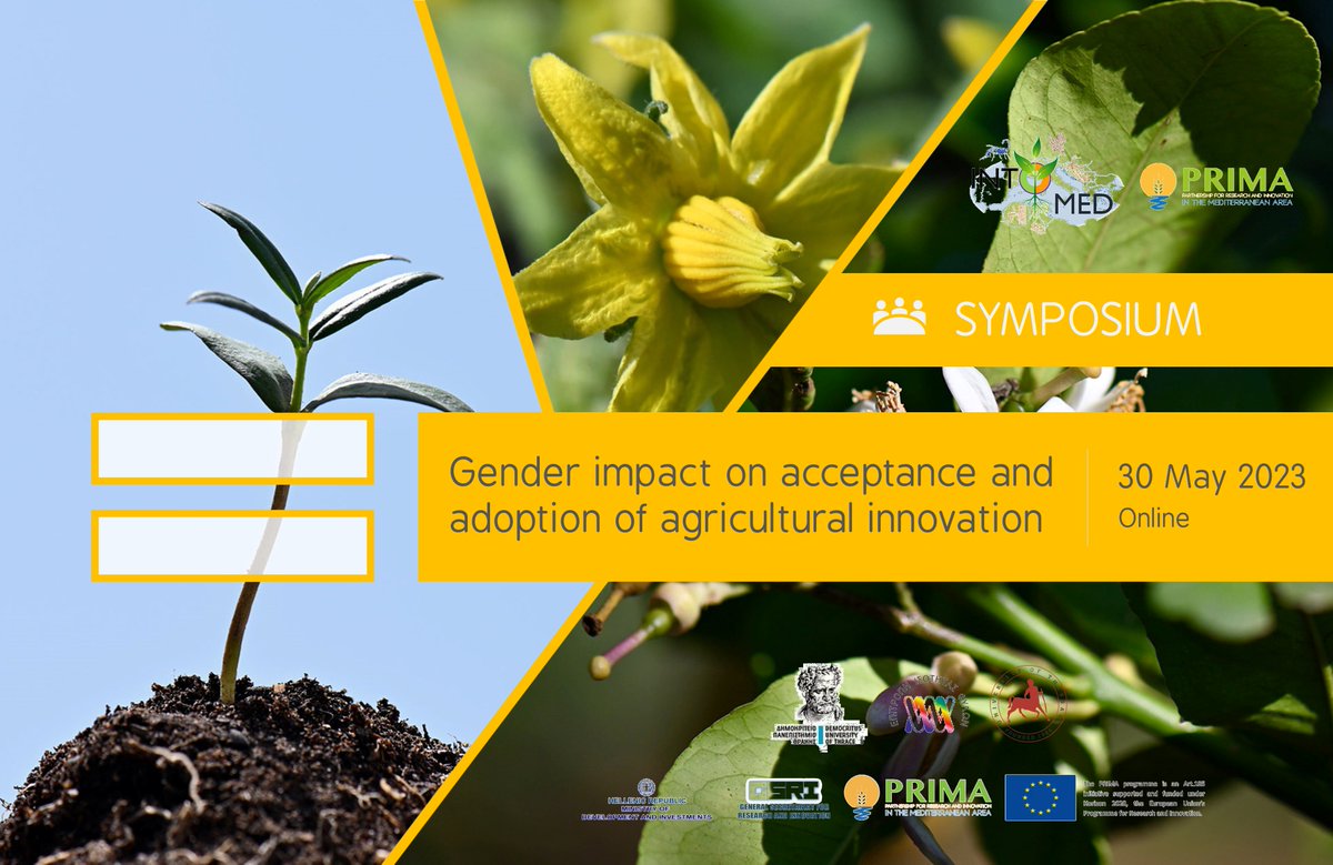Webinar on the role of gender in accepting cutting-edge agricultural innovation!! Data and talks from 🇪🇸🇫🇷🇵🇹🇬🇷🇲🇦. Thank you to our partner at DUTH <a href="/maria_pappas/">Maria Pappas</a> for the organization! Listen to . 📅30 May, 10:00‐ CET ℹ️Register for FREE  t.ly/oXU6 <a href="/PrimaProgram/">PRIMA Program Mediterranean Partnership 🇪🇺</a>