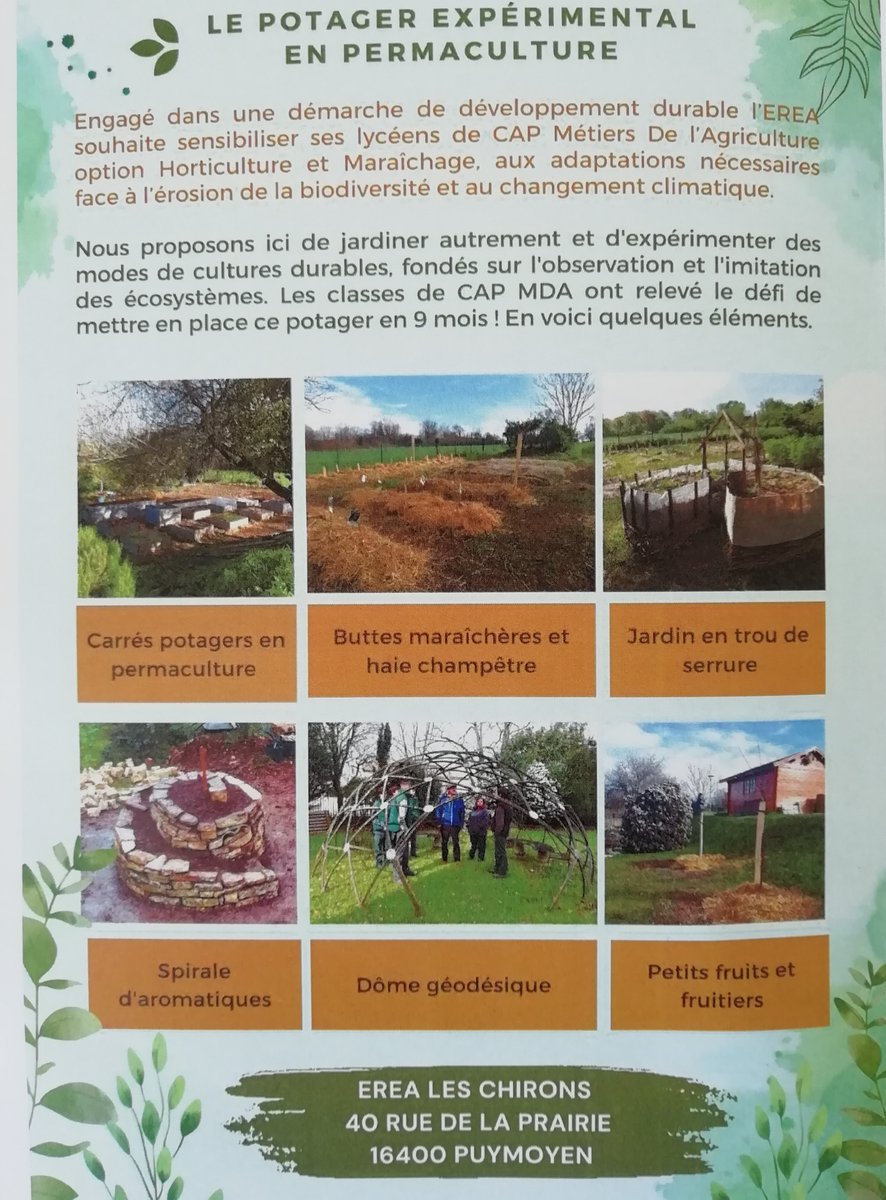 EREA_16's tweet photo. INVITATION le 22 juin 2023 par les élèves CAP #MDA #ATMFC #TAD @EREA_16. Venez nombreux pour cette inauguration : potager expérimental en permaculture et kit vaisselle bio. 
@dsden16 @acpoitiers @charentelibre @NvelleAquitaine @BndicteRobert https://t.co/OLkwqdJxB5
