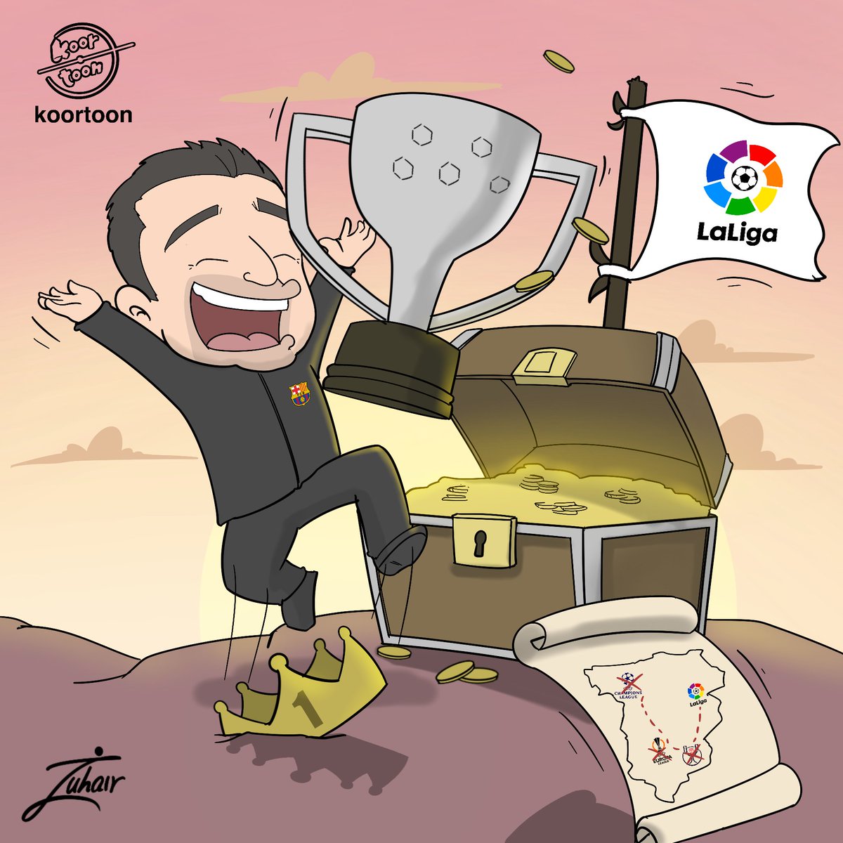 kooortooon's tweet photo. Barcelona win La Liga title 🏆💥  
 
برشلونة يحسم لقب الدوري الإسباني 🏆 💥 
 
 #Barcelona #Xavi #Lewandowski #RealMadrid #Benzema https://t.co/bCgkQApPii