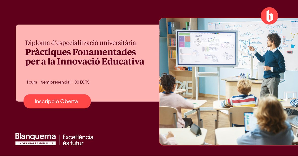 🏫A l'escola, cal implementar pràctiques fonamentades i disposar d'eines que permetin avaluar-ne l'impacte.

🗓️23 de maig: sessió informativa en línia del Diploma d’especialització universitària en Pràctiques Fonamentades per a la Innovació Educativa. 

🔗blanquerna.edu/ca/open-days-o…