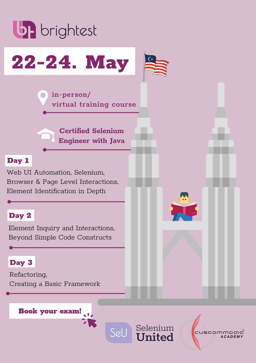 🚀Selenium United training course is now available in Malaysia and beyond. Reserve your private training course with Custommedia Academy and earn the <a href="/BrightestOrg/">Brightest</a> -recognized certificate!

📖Syllabus and mock exam: lnkd.in/dtnuP7nw