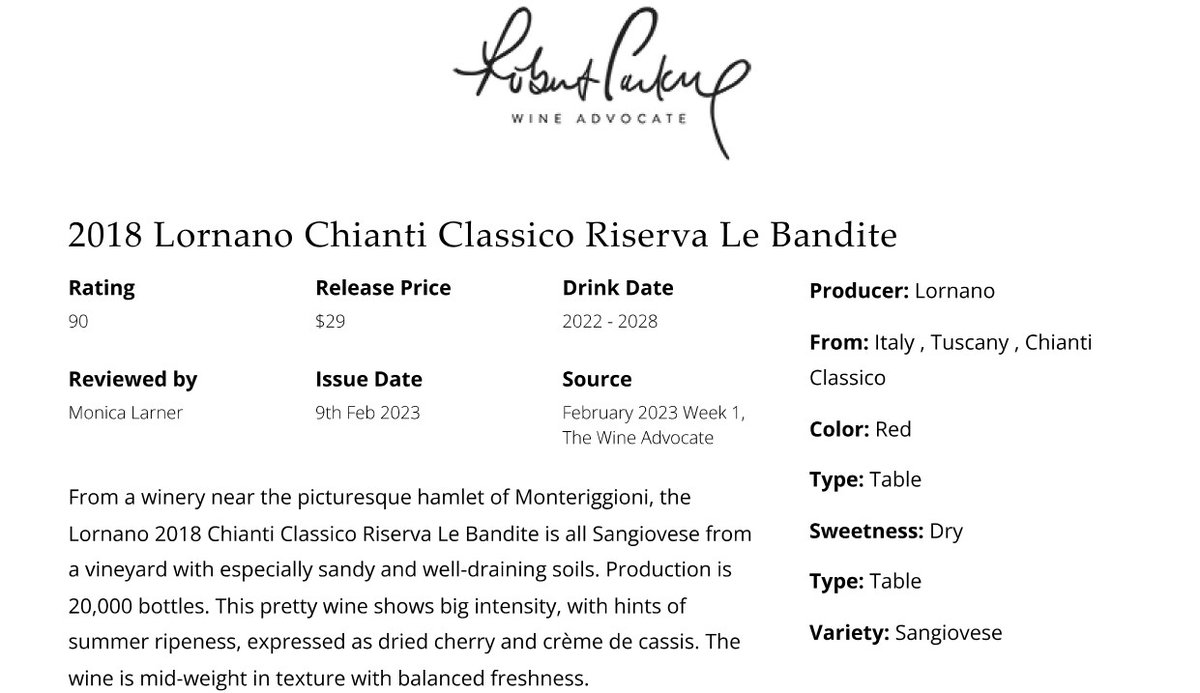 We're happy to announce that the Chianti Classico Riserva Le Bandite 2018 has recently been awarded with 90 points by Robert Parker Wine Advocate!📷
Check here for more info bit.ly/LeBandite2018R…
And shop your bottles here bit.ly/LeBandite2018