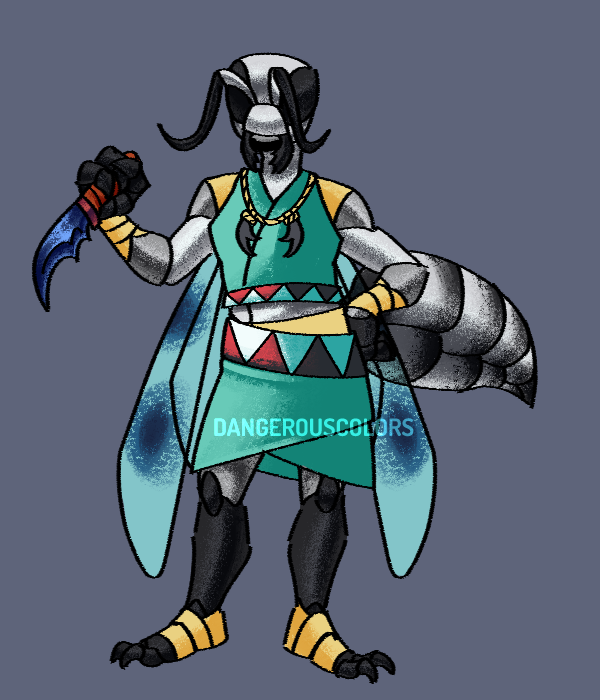 theres a #bugfables oc tournament on tumblr so i drew my nasty mercenary guy real quick.

hes a silver spider wasp (priochilus gloriosum) named argentum and he has a golden digger wasp husband named aurum (sphex habenus) coz i like to think myself a clever lad
#artph