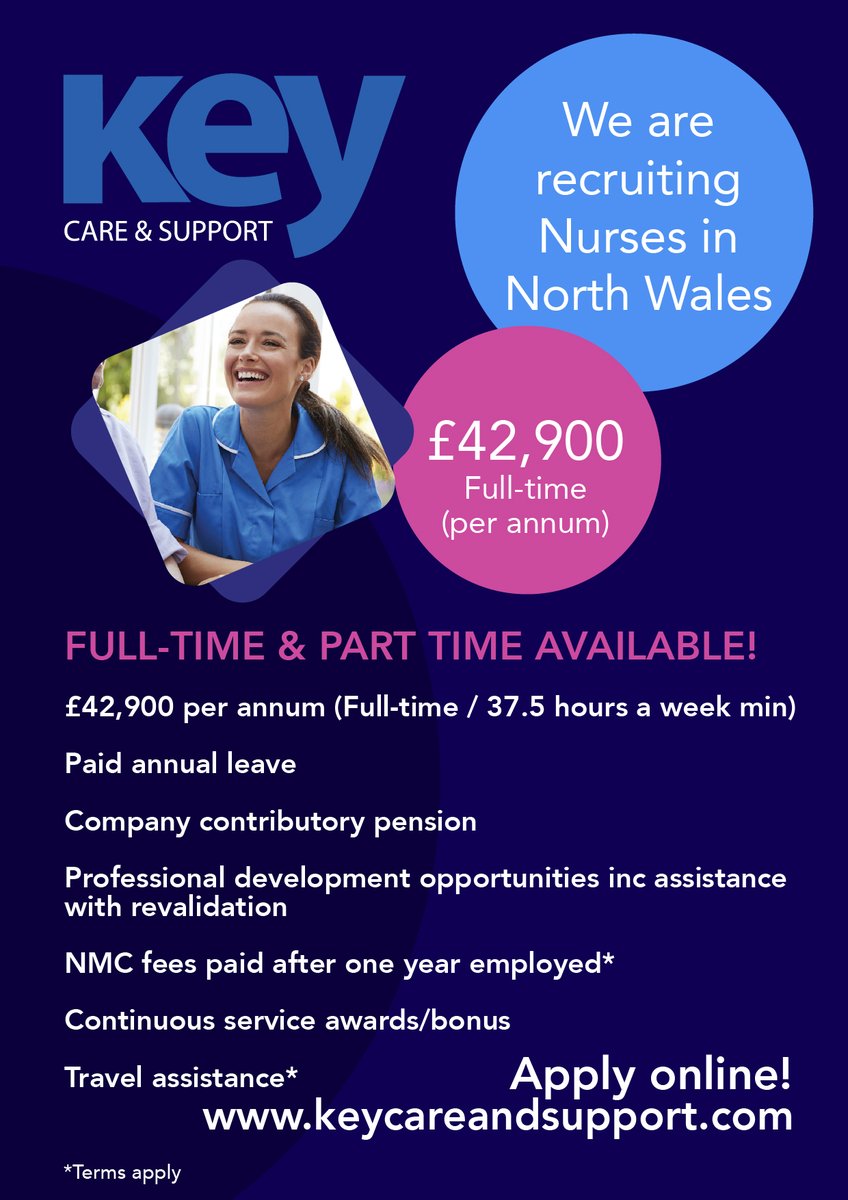 #northwalesjobs #nursingjobs 
We are recruiting experienced nurses in North Wales. £42,900 per annum (based on full-time) 12 months post-reg experience is essential. Please apply today. keycareandsupport.com/register-2