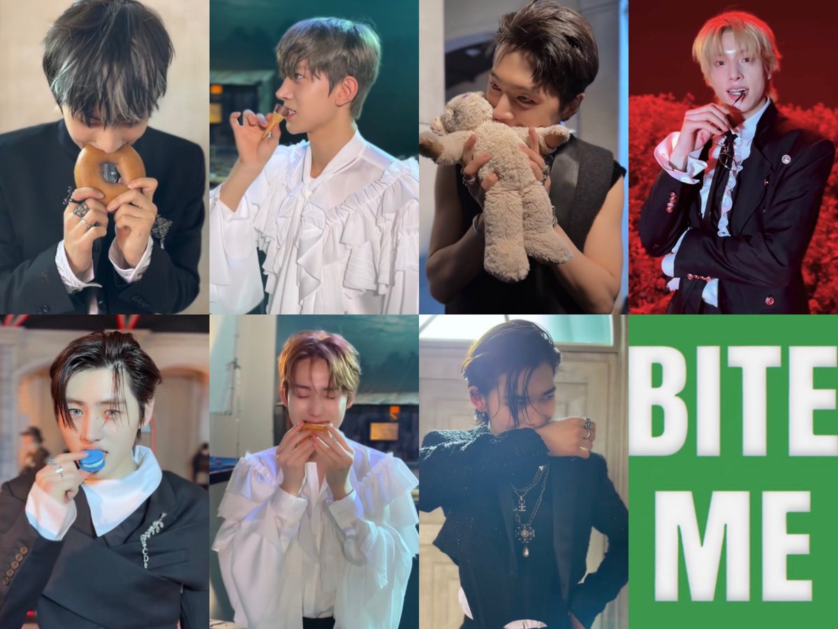 EN7ernally's tweet photo. [B]agel → Jungwon
[I]ce Cream → Heeseung
[T]eddy Bear → Jay
[E]yeglasses → Jake

[M]acarons → Sunghoon
[E]gg Tart → Sunoo

ME → Ni-ki

BITE ME!!!!! 🤯 they’re so smart for this oh gosh https://t.co/vNDUMIAwgr