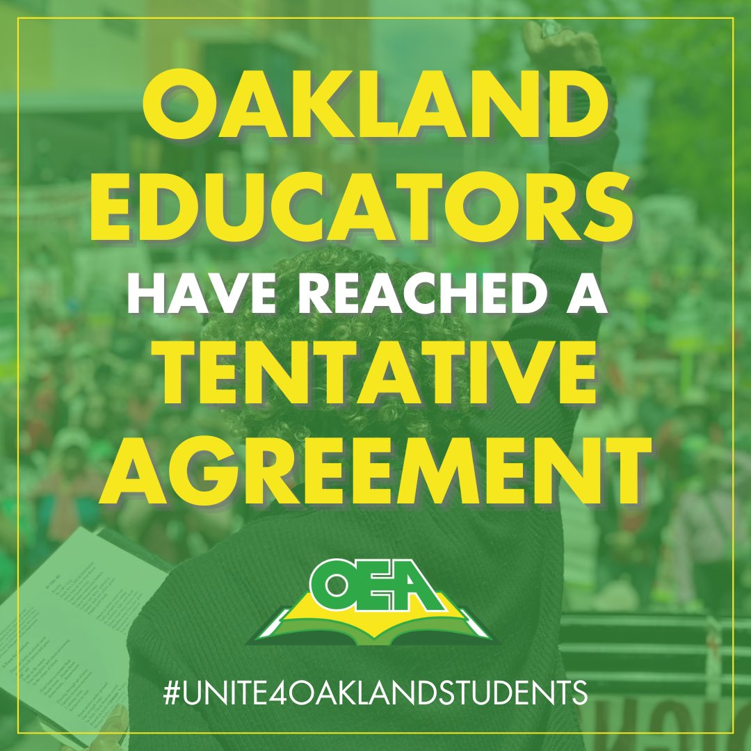 BREAKING: OEA’s Bargaining Team of over 50 Oakland educators has reached a TA with OUSD. Our collective power forced OUSD to commit to living wages for educators, more resources in our schools, enforceable working conditions & common good issues for our students & their families.