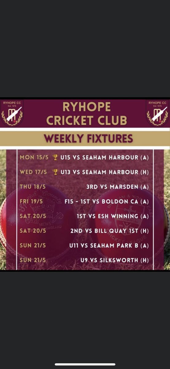 This weeks fixtures are shown below