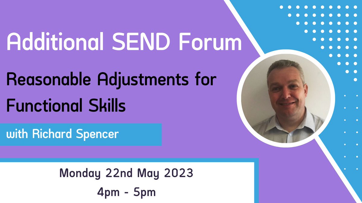 Calling all Provider & #QualityAssurance Contacts! 

You should have received an email today about our #SEND Forum on Monday 22nd May.

Richard Spencer will be providing guidance on #ReasonableAdjustments to #SENDProviders offering #FunctionalSkills. 

▶ bit.ly/3I7CZag