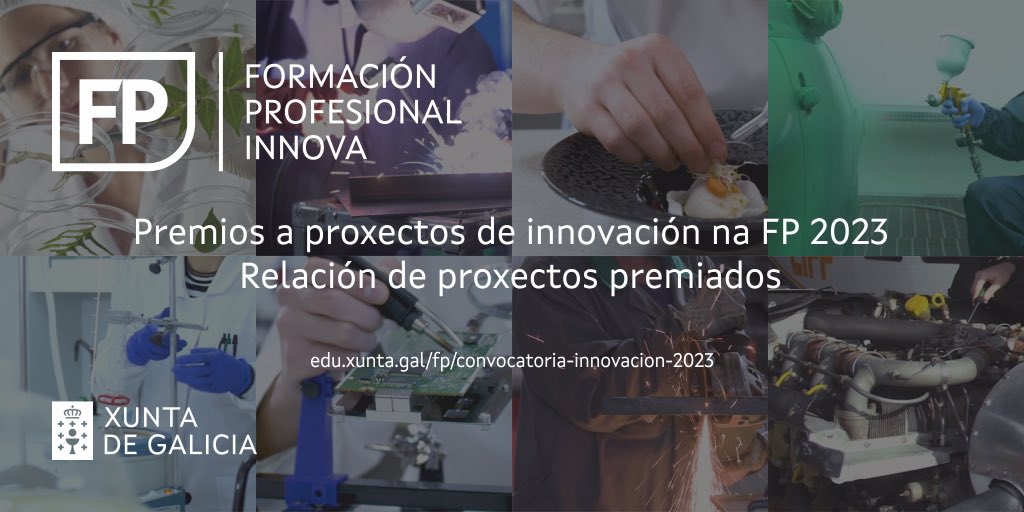 FPGalicia's tweet photo. Relación de proxectos premiados na convocatoria 2023 de premios para o desenvolvemento de proxectos de #innovación tecnolóxica ou científica e proxectos de innovación didáctica no ámbito da #FormaciónProfesional
https://t.co/73S3av0XMn
#FPGalicia #FP #FPInnova https://t.co/SvDD3qMSPr