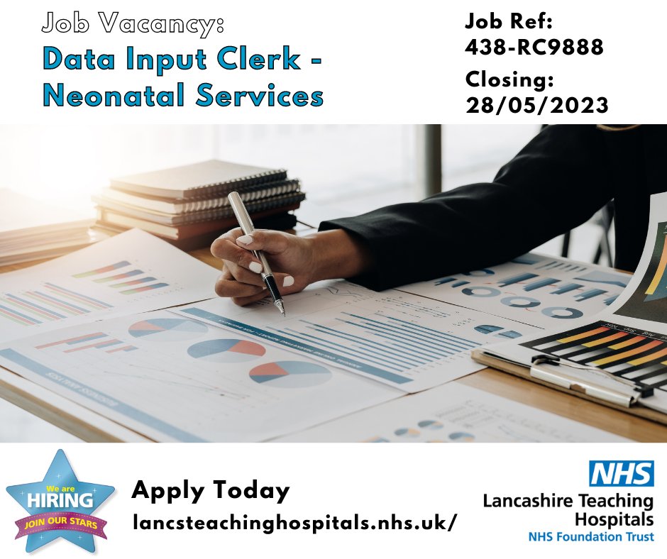 Lancashire Teaching Hospitals Jobs π (@lancshospjobs) on Twitter photo Job Vacancy: #Data Input Clerk - #Neonatal Services <a href="/lancsHospitals/">Chorley & Royal Preston</a>
β°Closes: 28/05/23
Interested? Read more &apply: shorturl.at/fvFU1
#NHS #NHSjobs #Preston #Admin #AdminJobs #Lancashire Job Vacancy: #Data Input Clerk - #Neonatal Services <a href="/lancsHospitals/">Chorley & Royal Preston</a>
β°Closes: 28/05/23
Interested? Read more &apply: shorturl.at/fvFU1
#NHS #NHSjobs #Preston #Admin #AdminJobs #Lancashire