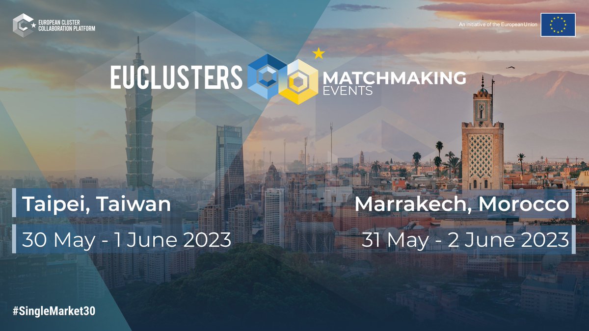 ⚠️Last chance to join our #ECCPMatchmaking events for SMEs! 

The application deadline is on 22 May. 
Agendas available: see what we plan for our delegates; you don't want to miss out! Apply now👇 

🇲🇦 Morocco:  clustercollaboration.eu/event-calendar… 
🇹🇼 Taiwan: clustercollaboration.eu/event-calendar…