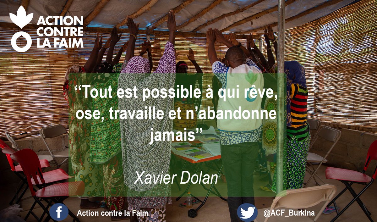 Action contre la Faim Burkina Faso (@acf_burkina) on Twitter photo #LundiMotivation
"Tout est possible à qui rêve, ose, travaille et n'abandonne jamais(…)" #Xavier_Dolan.
Action contre la Faim vous souhaite une fructueuse semaine pleine d'abnégation et d'engagement au travail.
<a href="/ACF_France/">ActionContreLaFaim</a> <a href="/acfwestafrica/">Action Contre la Faim - West & Central Africa</a>
#lwili #actioncontrelafaim #LundiMotivation
"Tout est possible à qui rêve, ose, travaille et n'abandonne jamais(…)" #Xavier_Dolan.
Action contre la Faim vous souhaite une fructueuse semaine pleine d'abnégation et d'engagement au travail.
<a href="/ACF_France/">ActionContreLaFaim</a> <a href="/acfwestafrica/">Action Contre la Faim - West & Central Africa</a>
#lwili #actioncontrelafaim