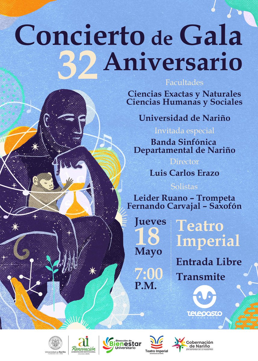 Todos/as invitados este jueves 18 al concierto de la Banda Sinfónica Departamental de <a href="/gobnarino/">Gobernación de Nariño</a> en el marco del 32 aniversario de las facultades de Ciencias Exactas y Naturales y Ciencias Humanas y Sociales de <a href="/UdenarDigital/">Universidad de Nariño</a>. Transmite <a href="/telepasto/">telepasto</a>. <a href="/RadioUdenar/">Radio Universidad de Nariño</a> <a href="/udenarperiodico/">Udenar Periódico</a>