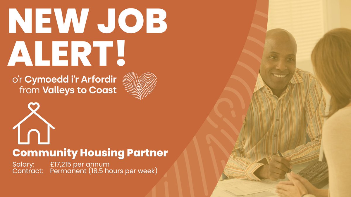 We’re recruiting for an Community Housing Partner! Could you bring your skills and experience to Valleys to Coast?  

Apply now:  orlo.uk/pbEB5
Closing date: Monday 22nd May 2023

#WholeHearted - it’s what we do 🧡
