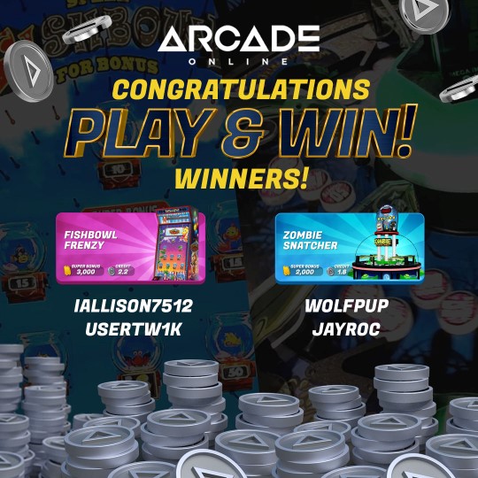 Arcade_Online_'s tweet photo. Congratulations to the winners of Play and Win!
Keep an eye out for the special cabinets this weekend, you could be the next player walking away with 20 tokens!
#arcadeonline #arcade #arcadegames #zombiesnatcher #fishbowlfrenzy https://t.co/dHNiQFMr85