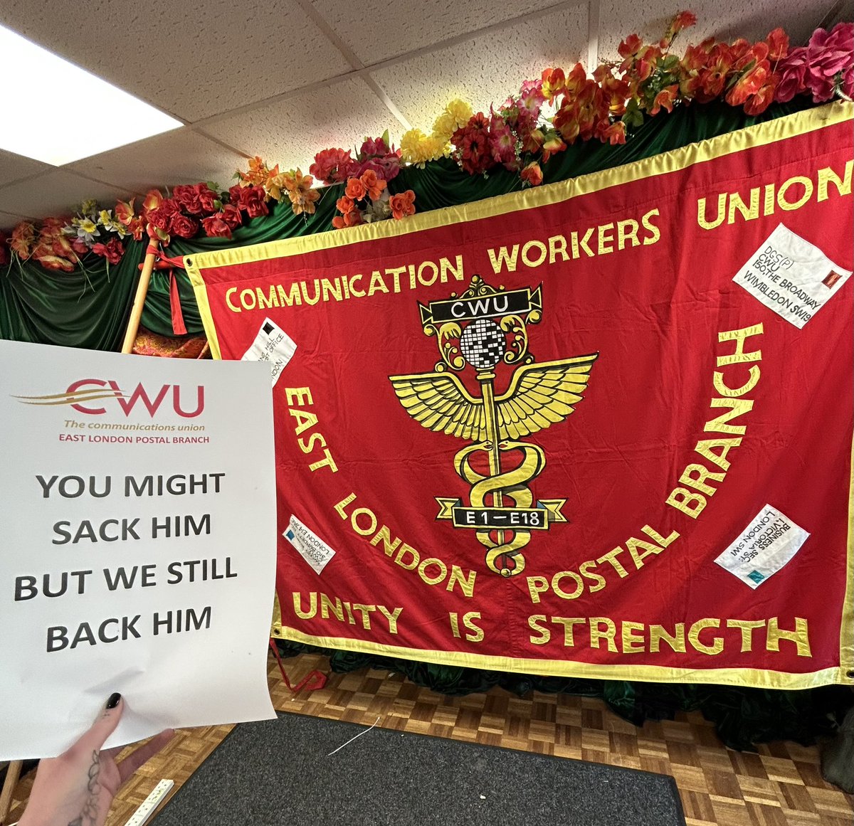 CWUEastLondon's tweet photo. Solidarity with dismissed reps and members. #CWUnews @CWUnews https://t.co/4sasRTyeuy