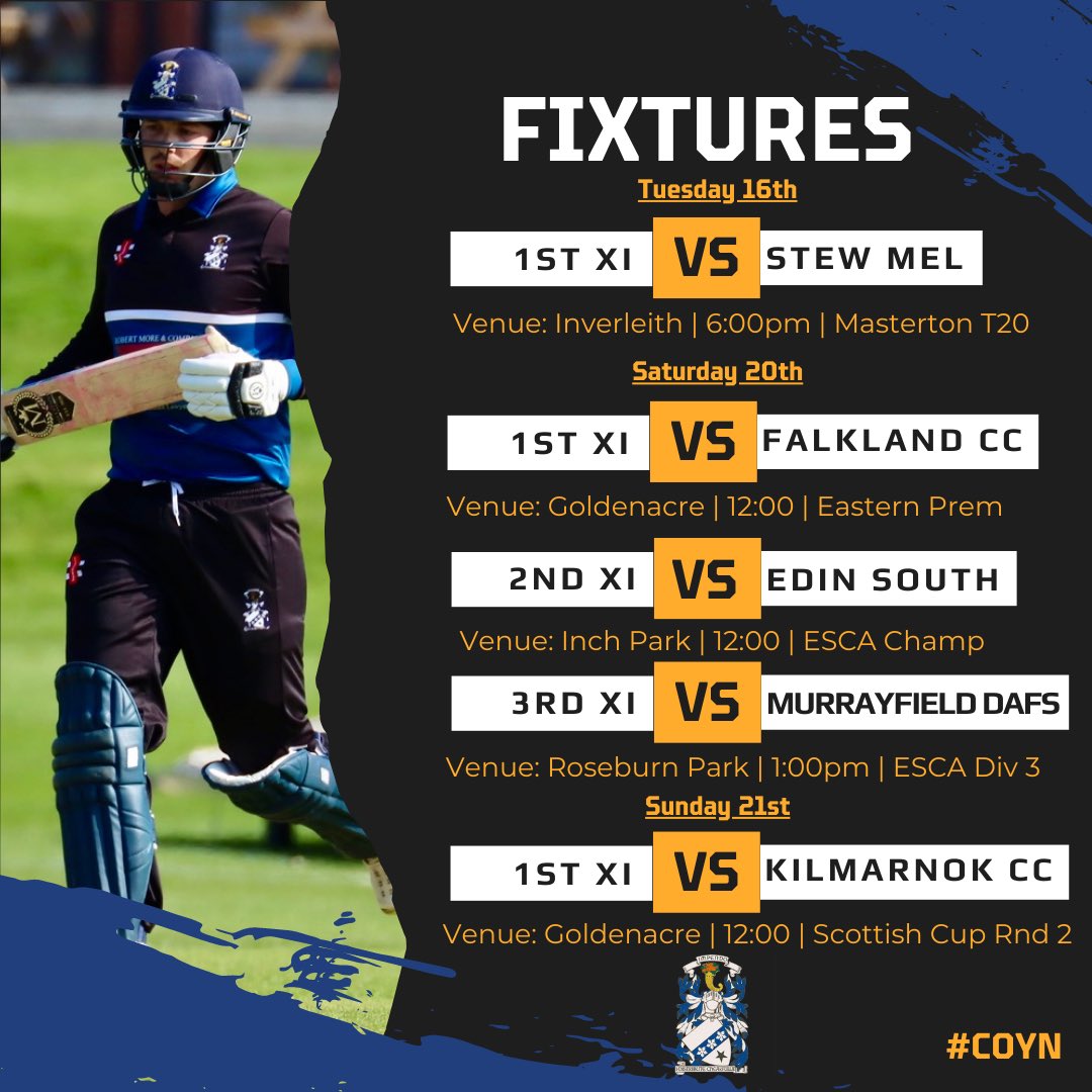 HeriotsCricket's tweet photo. All fixtures for the upcoming week:•👇 https://t.co/5NVpbqG76G