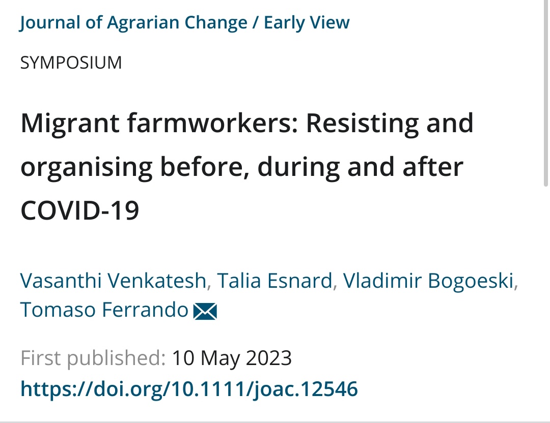 This is finally out! ⬇️⬇️⬇️

onlinelibrary.wiley.com/doi/abs/10.111…

New symposium on Journal of Agrarian Change #JAC bringing together 6 great accounts of resistance, organization and need to address the racialised nature of global capitalist food systems.