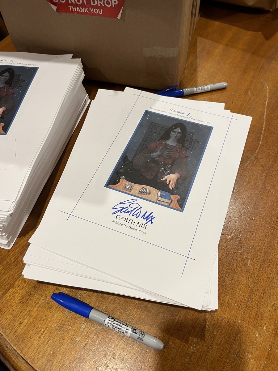 garthnix's tweet photo. The long march begins! Signed *and* numbered by me. Only 1,499 to go! ⁦@DaphnePress⁩ And I just saw the scariest internal art of a certain masked Free Magic sorcerer… https://t.co/AR1uIc7mhz