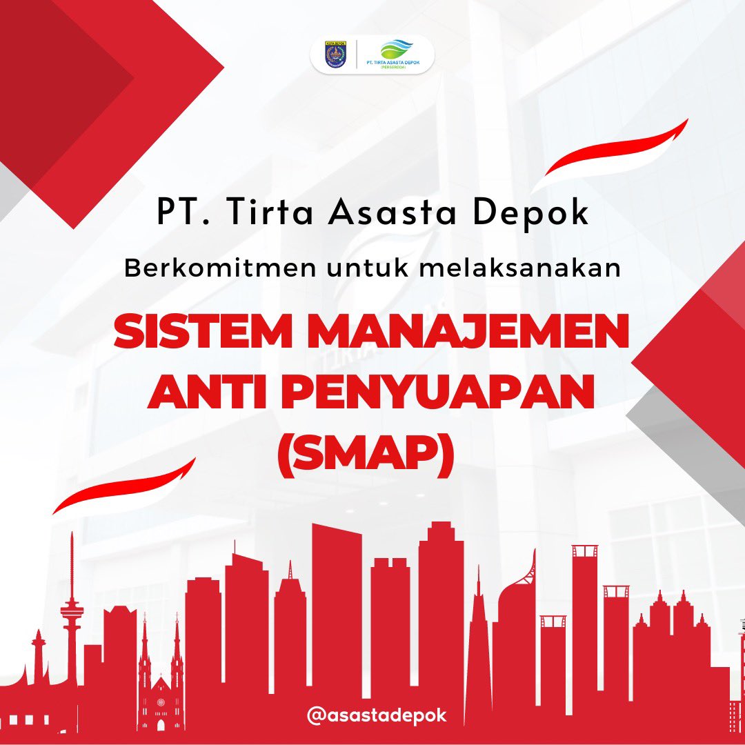 TirtaAsasta's tweet photo. #KawanAsasta udah tau belum kalau sebagai bentuk komitmen kami untuk memberikan pelayan terbaik, PT. Tirta Asasta Depok (Perseroda) melaksanakan Sistem Manajemen Anti Penyuapan (SMAP) nih.

Ada yang tau apa artinya? Komen di bawah yuk.

#AsastaDepok
#TukangLedeng https://t.co/MV8WoHsInA