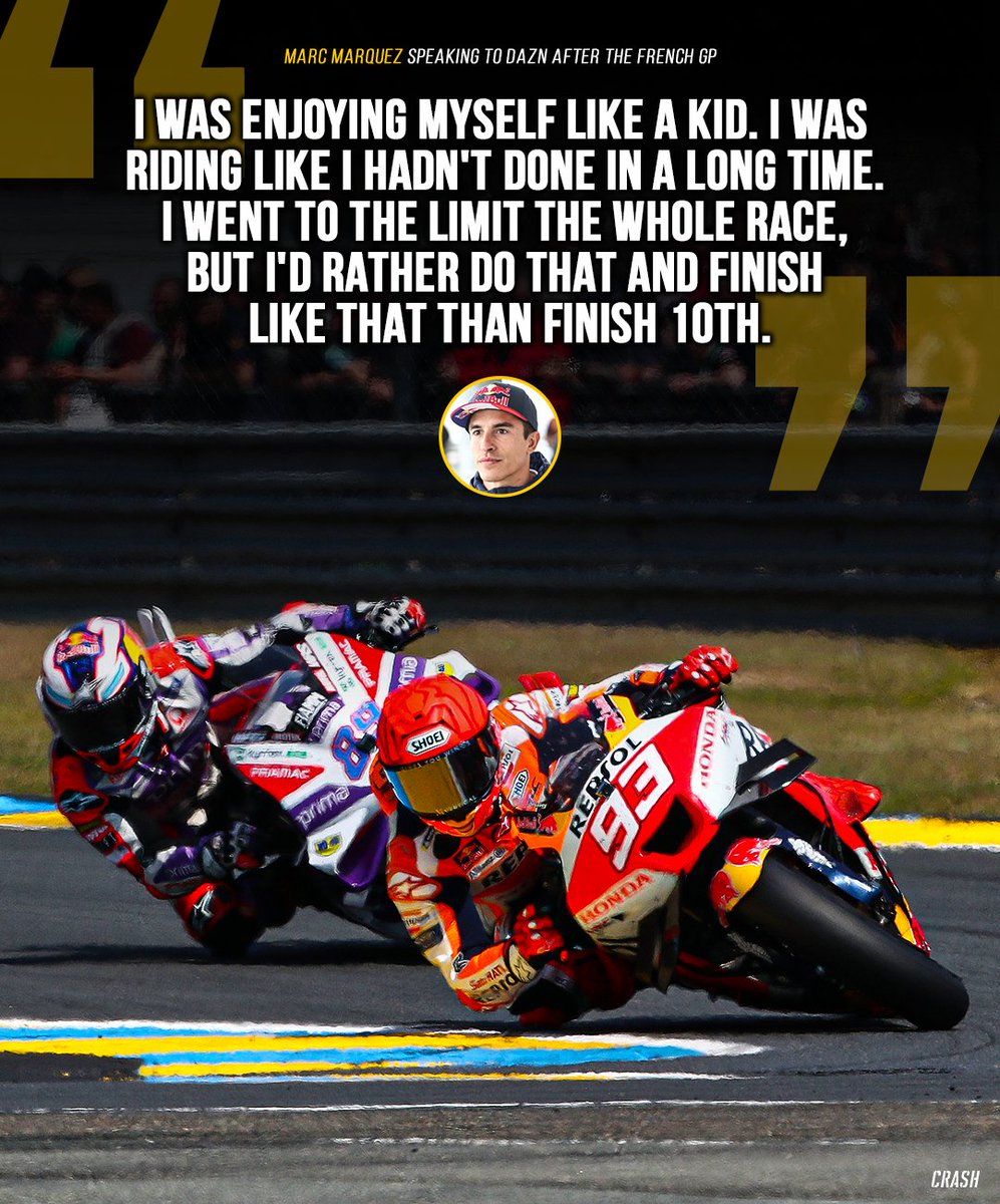 crash_motogp's tweet photo. "I was riding like I hadn't done in a long time" 💪 

Encouraging words from Marc Marquez 👀

#MotoGP https://t.co/o3Eal4ypSs