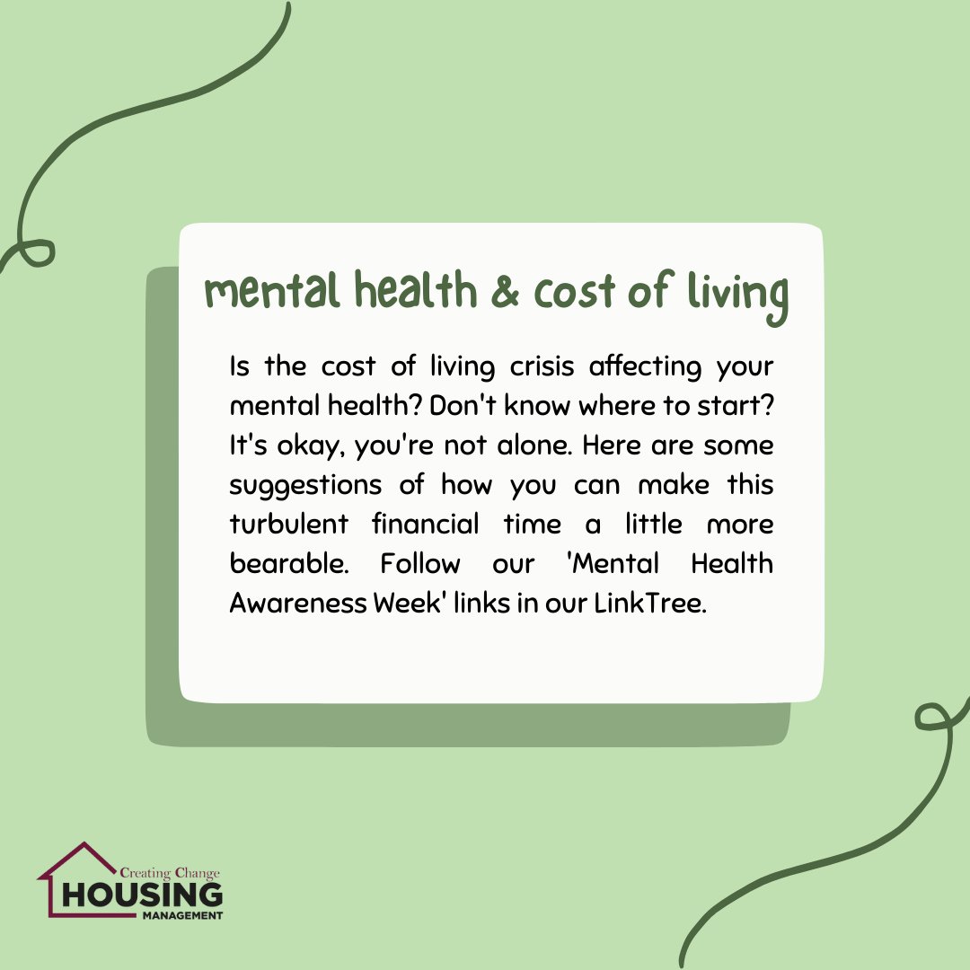 _CCHousing's tweet photo. 💚 For National Mental Health Awareness Week, we will be sharing some information about where we can all look for support and guidance in times of trouble. Today we are starting with something that is affecting the nation: the cost of living crisis💚https://t.co/nkZkJDKgDW https://t.co/kBBByC6ZWD
