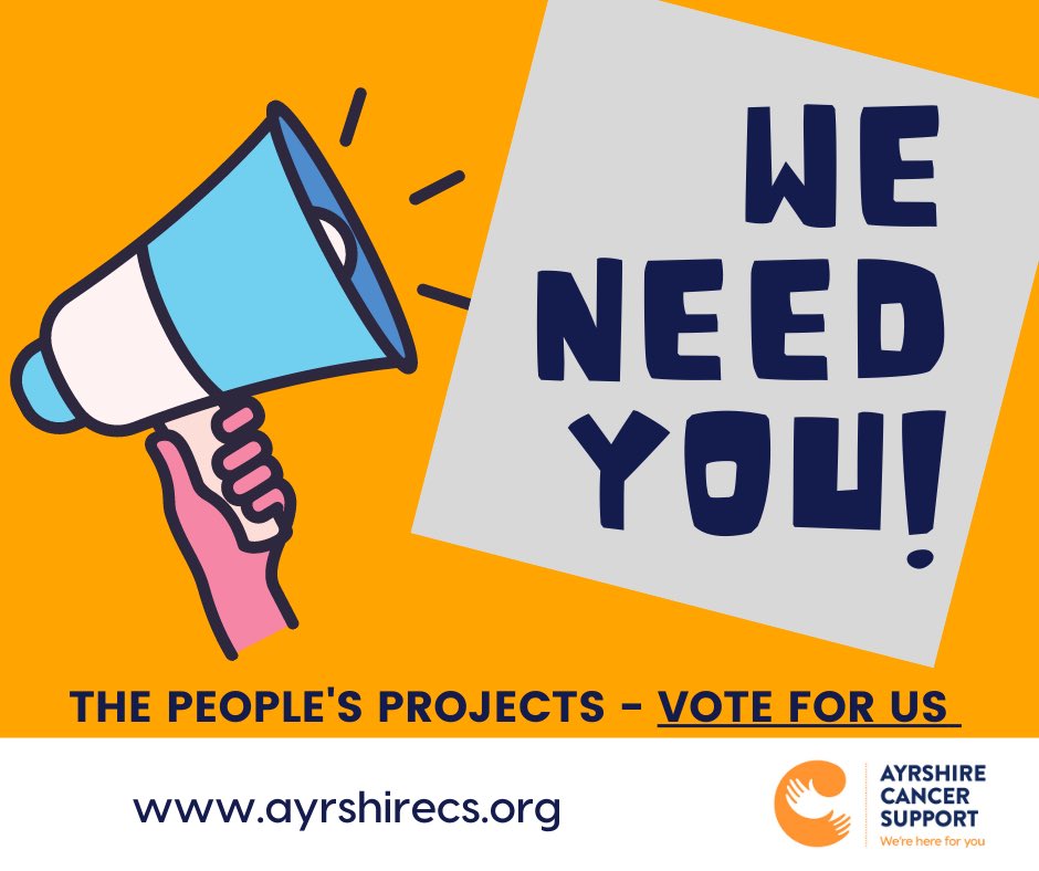 Please vote for Ayrshire Cancer Support and help us win up to £50,000 from the People’s Projects!
 
Simply click the link below to cast your vote. 
 
Coping with Cancer in Ayrshire - The People's Projects (thepeoplesprojects.org.uk)
 
Voting closes on Friday 26th May at Midday.