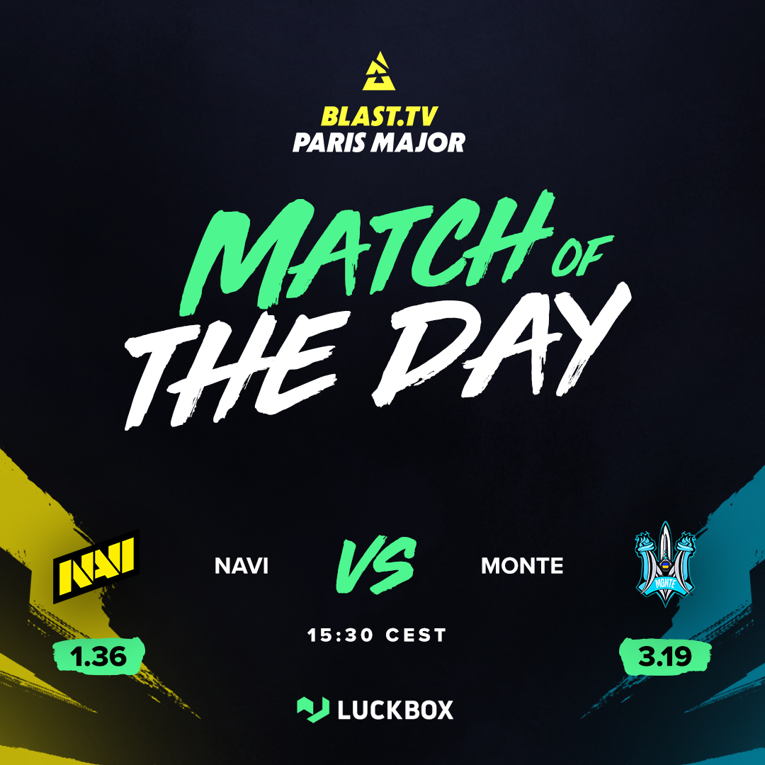 🔥Catch the thrilling match-up live between <a href="/natusvincere/">NAVI</a> and <a href="/Monte_Esports/">MONTE ESPORTS 🇺🇦</a> as they'll go head to head at the ✨Blast Major's Legends Stage.

Check here... luckbox.com/cs-go/matches/…

🚀 #CSGOGiveaway #BLASTParisMajor
