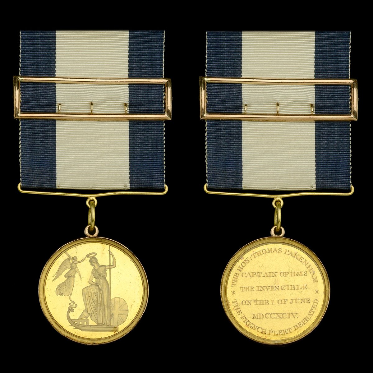 NoonansAuctions's tweet photo. The important and rare Post Captain’s Naval Gold Medal awarded to Admiral of the Red the Hon. Sir Thomas Pakenham, G.C.B., Captain of the 74-gun H.M.S. Invincible at the memorable ‘Glorious First of June 1794’
#goldmedal #navalmedal #hmsinvincible
https://t.co/uyC1jEukGv https://t.co/9kTPH5wDMx