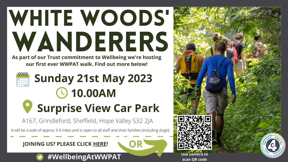 WhiteWoodsPAT1's tweet photo. We're looking forward to our White Woods walk this Sunday! The perfect way to end Mental Health Awareness week 🚶‍♀️👍 All White Woods colleagues welcome to join us .. 😀#Wellbeing https://t.co/CFNiI6Z7Ro