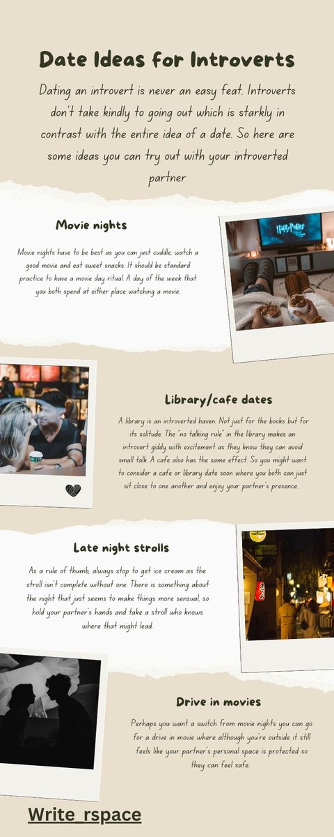 Write_rspace's tweet photo. Date ideas for introverts #date #dateideas #introverts https://t.co/Uoasxzg2ql