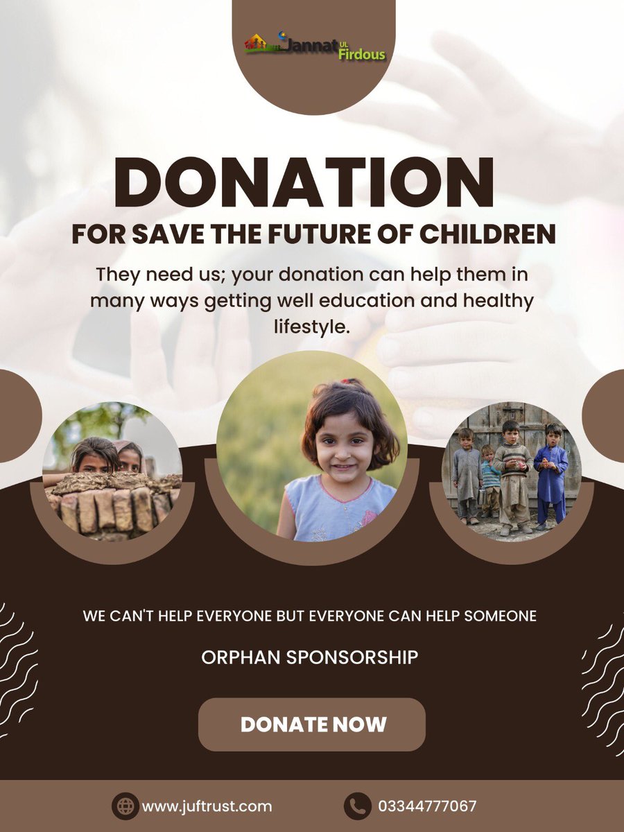 juftrustreg's tweet photo. If today, you decide to help 1 life, perhaps tomorrow that one life can save &amp; help many! Come forward &amp; donate generously towards Save the Future of Children Fund by #JUF, where countless young orphans await ur aid. Donate &amp; help provide for their education &amp; a healthy lifestyle https://t.co/kcBcP2cxO6