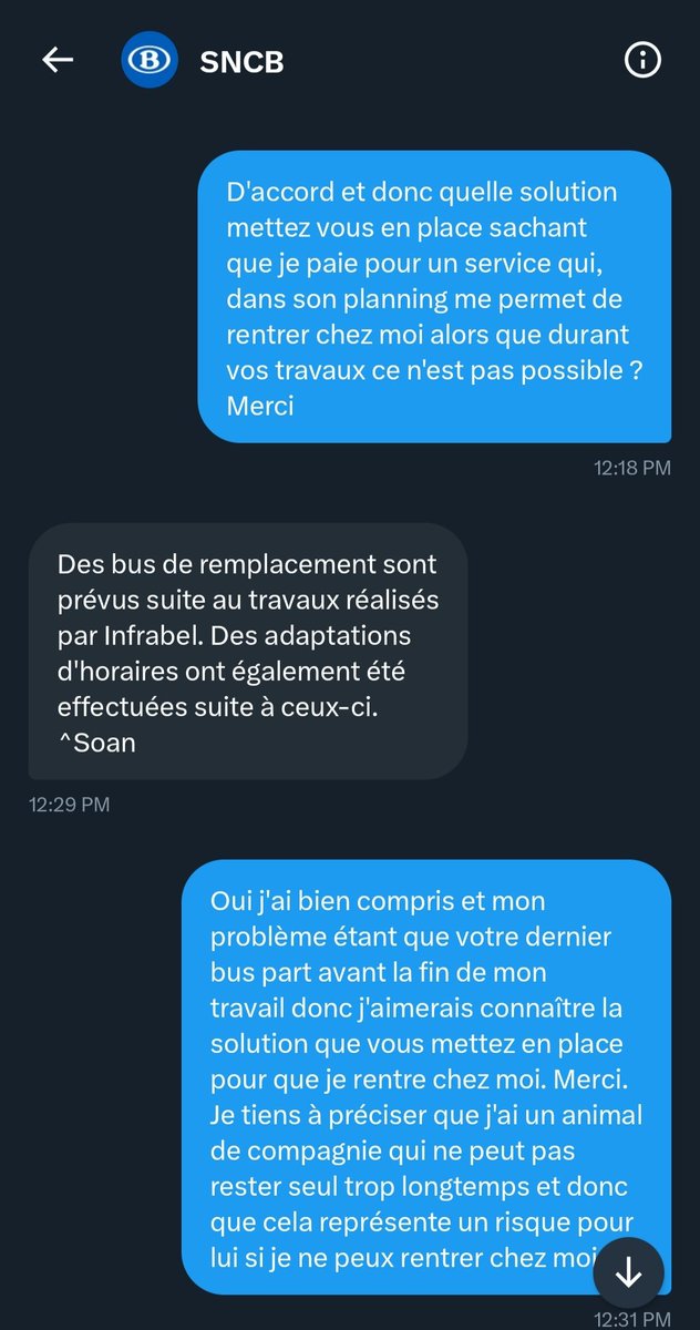 degener_ape's tweet photo. @SNCB Ne pas assurer le service pour les travailleurs alors que vous faites des travaux et ne pas trouver de solution 2 semaines avant, bravo la sncb 👏🏻 vous laissez dormir les gens dehors 👏🏻 plainte déposée 😘 et mise en danger d'un être vivant de surcroît https://t.co/M6od0r6DHF