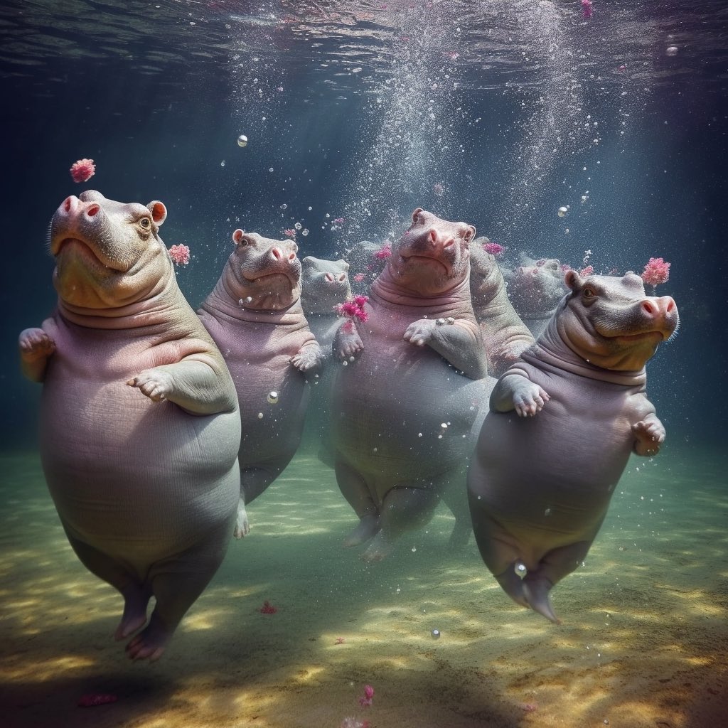GM² – Find your right element – like these underwater ballet dancing hippos. #hippos #ballet #Monday #CryptoTwitter! 🚀 #HODL #Bitcoin  #Ethereum #Cryptocurrency #NFTCommunity #web3community #NFT #nftart #ToTheMoon #StrangersHQ #DreamBig #FollowYourPassion #FindYourElement
