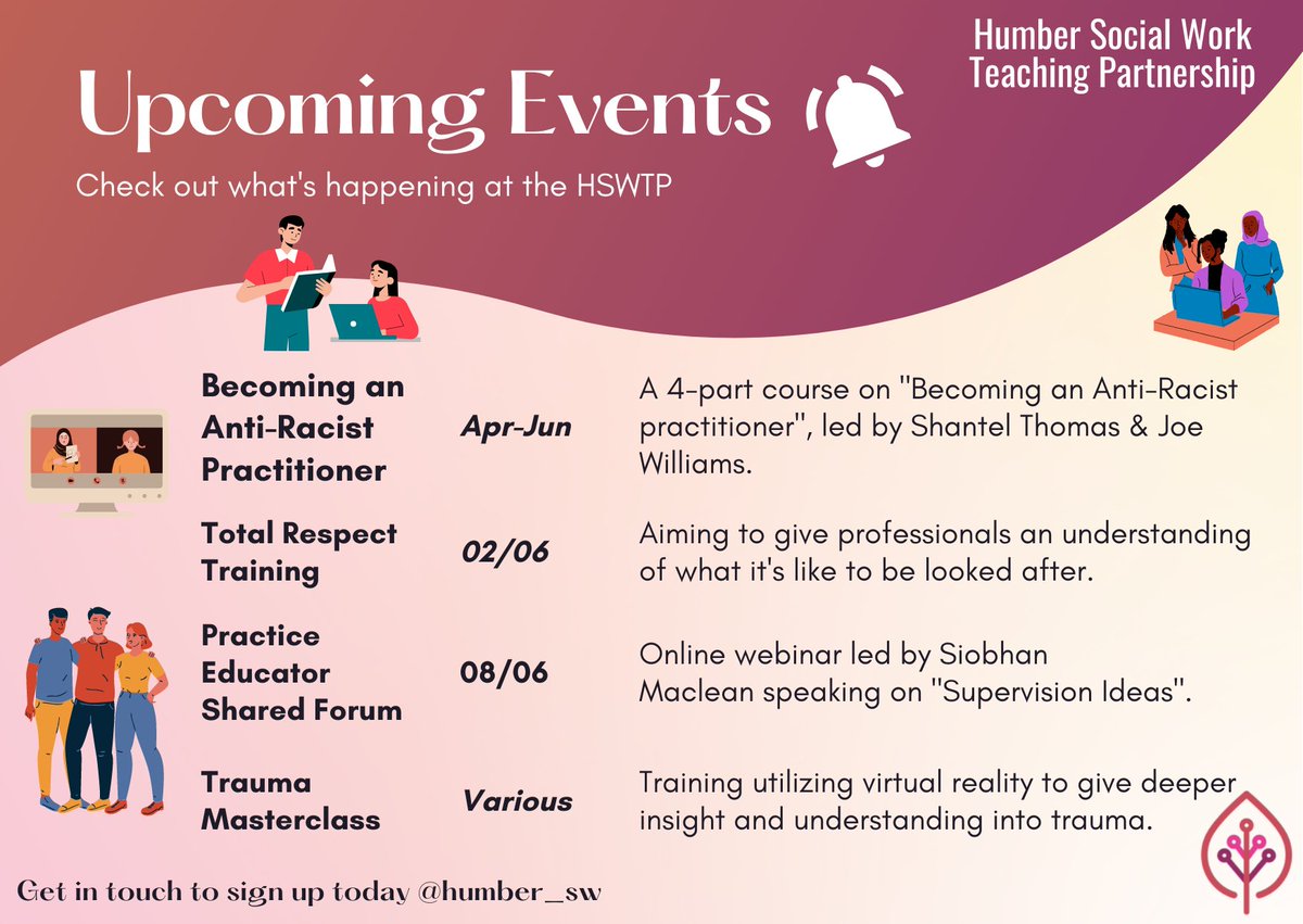 humber_sw's tweet photo. Sorry for the radio silence on here! We've been very busy behind the scenes. That's why we wanted to share with you just a taste of some of the amazing events coming up with the #HSWTP.
Get in touch or contact you PSW to sign up and join us! https://t.co/CSSY2oK1ql