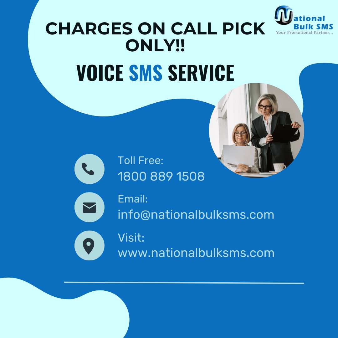 BEST VOICE SMS SERVICE PROVIDER !!

𝗩𝗶𝘀𝗶𝘁: nationalbulksms.com

𝗧𝗼𝗹𝗹 𝗙𝗿𝗲𝗲: 1800 889 1508

#voicecall #voicesms #voicesmsmarketing #voice #voicemessage #bulkvoicecall #marketing #marketingstrategy